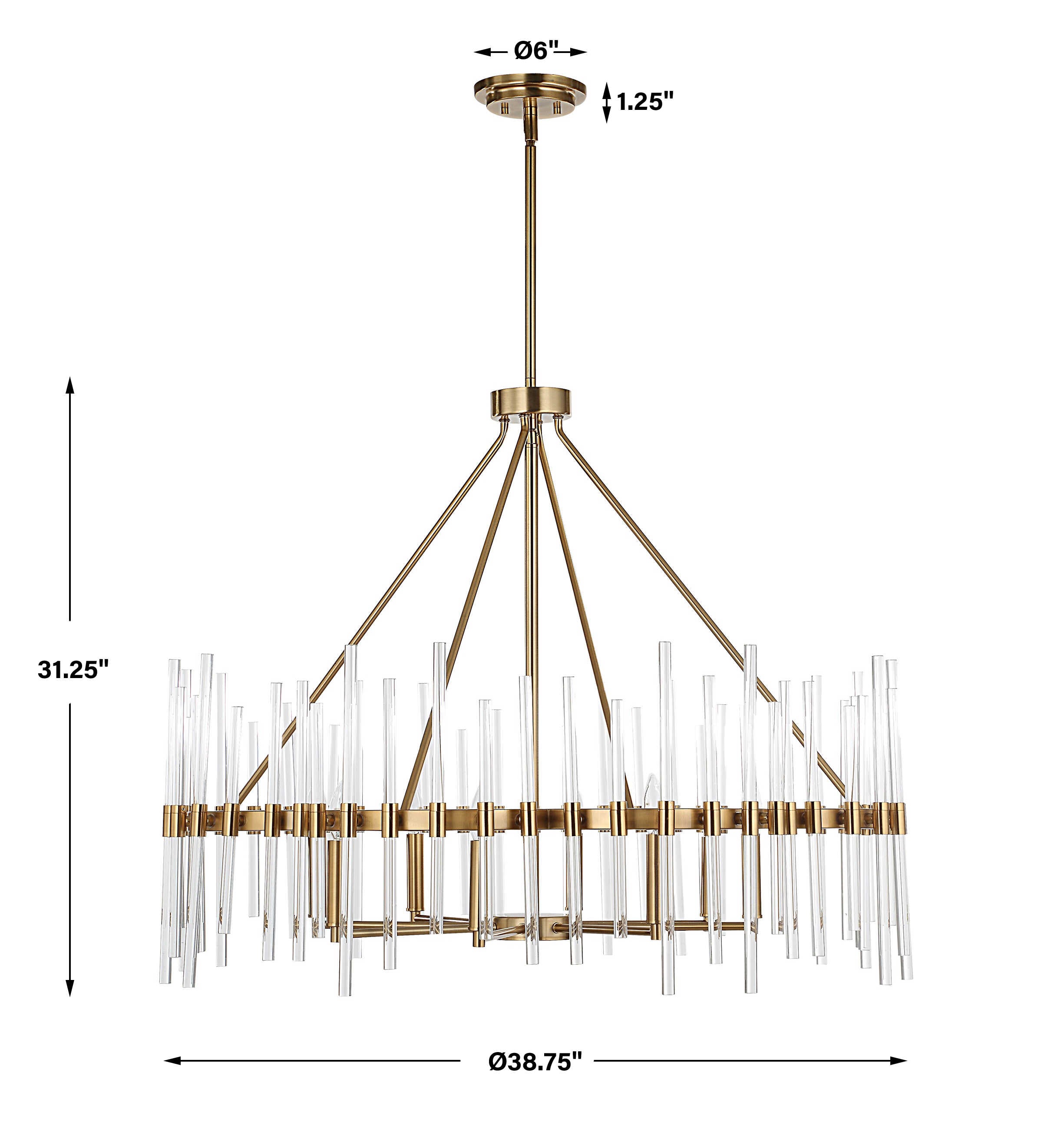 Crystal Stick 8 Light Brass Chandelier