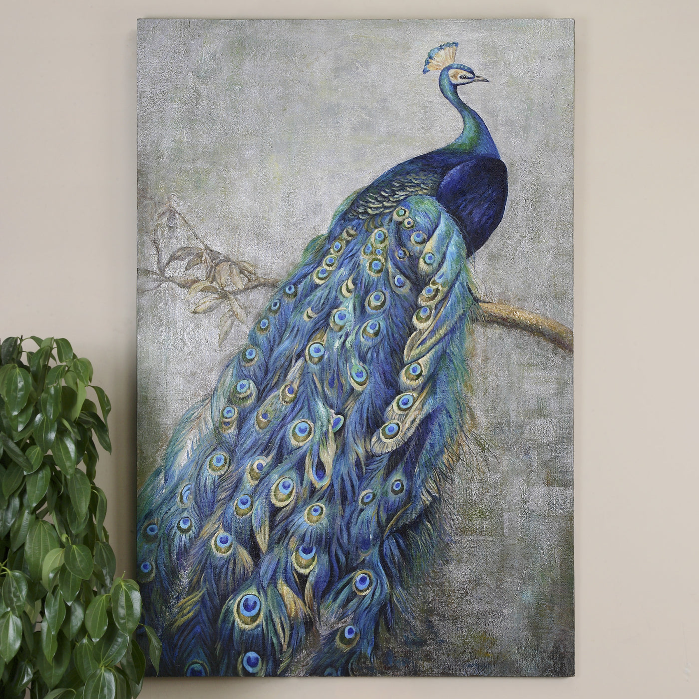 Refined Elegance Meets Eye-catching Vibrancy With This Hand Painted Peacock. Stunning Shades Of Turquoise, Green, And Yell...