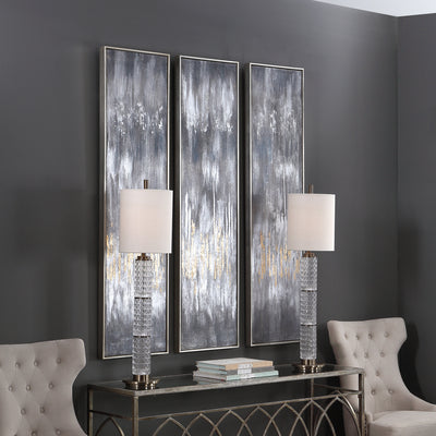 Hand Painted On Canvas These Abstract Pieces Showcase A Metallic Silver, Gold Leaf, And Ivory Color Palette. Silver Leaf G...