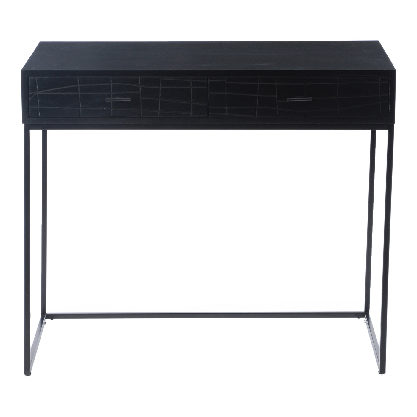 A slick black look. The Atelier desk features two sliding drawers with a textured front and a cool iron frame that support...