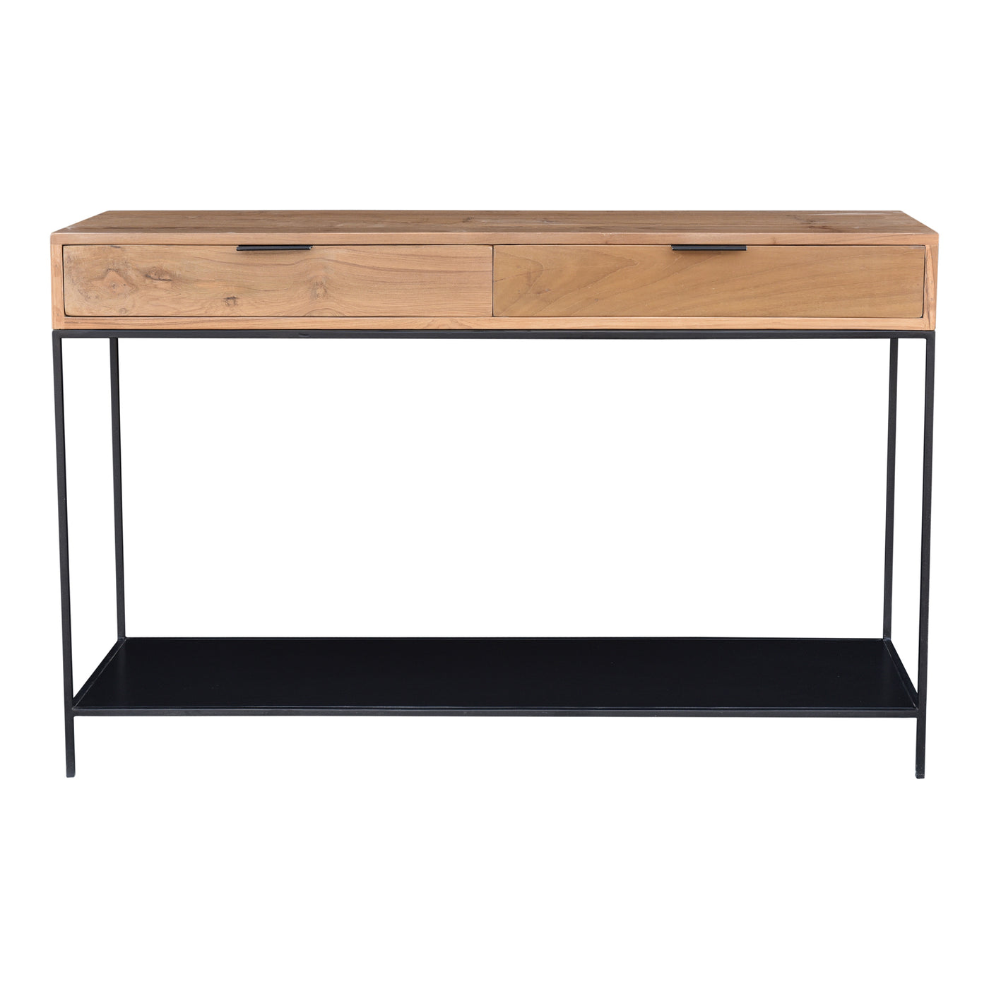 Made from solid teak wood, the Joliet Console Table brings a contemporary edge to your space. Two spacious drawers for sto...