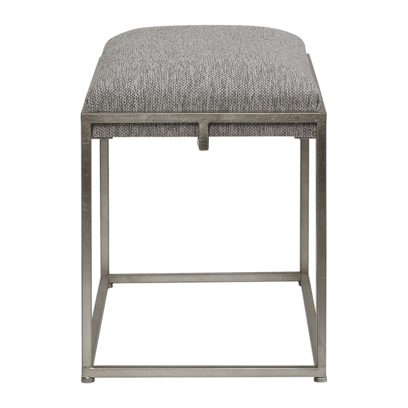 Welded Iron Frame Finished In A Lightly Antiqued Metallic Silver Leaf, Cradling A Hand Upholstered Plush Seat In A Woven A...