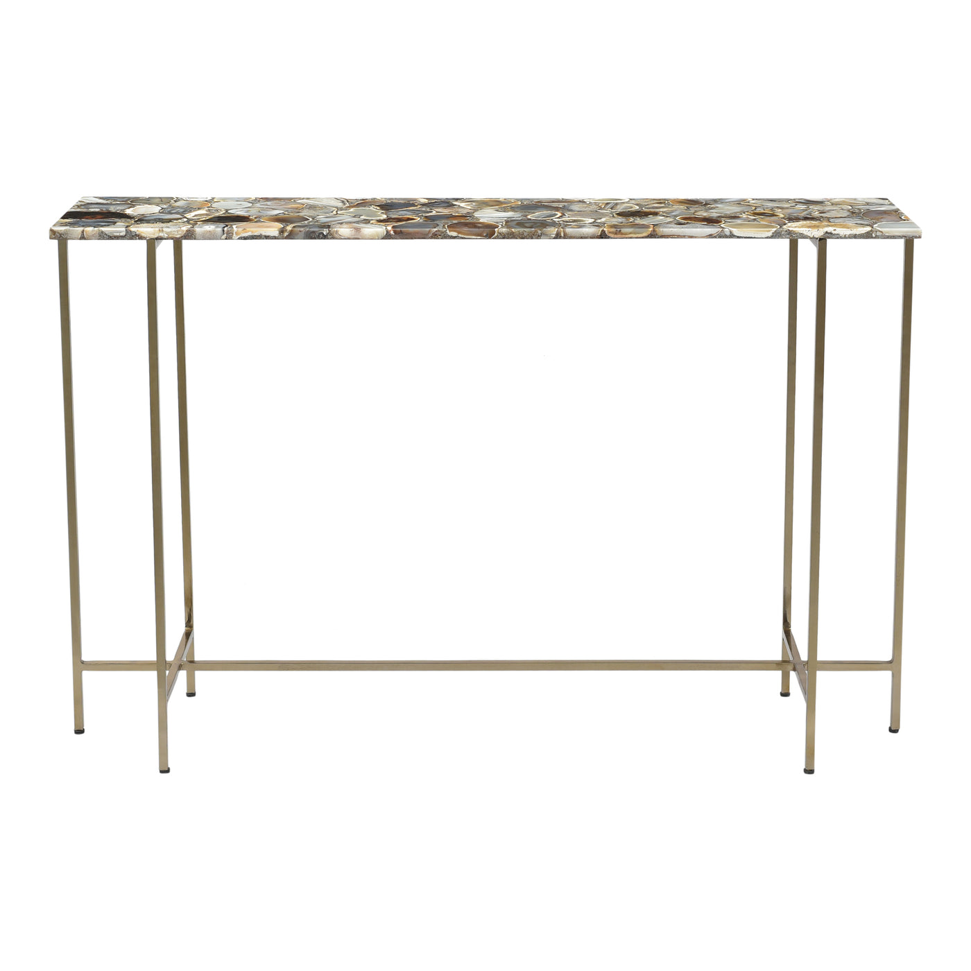 A console table that's worthy of being in a museum. The Agate Console Table's clear-cut agate tabletop reveals earthy tone...
