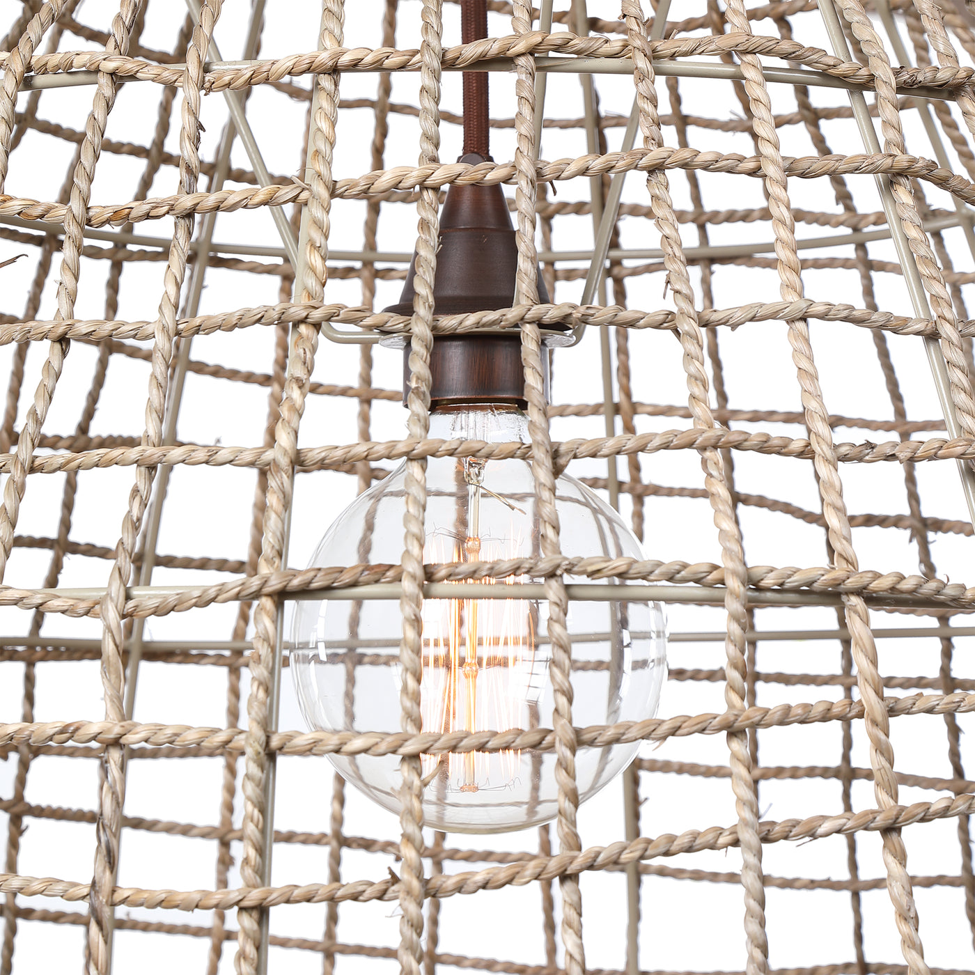 Natural Woven Seagrass In A Cross-weave Pattern Gives Us This Wonderful Airy 1 Lt. Pendant With Brushed Aged Bronze Detail...