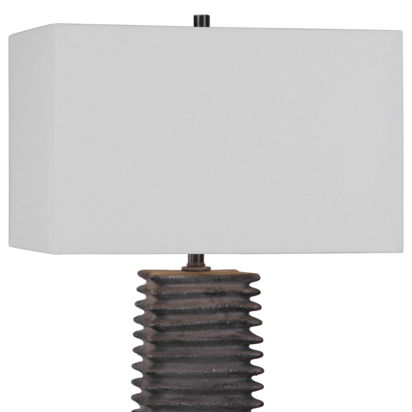 This Ceramic Table Lamp Features A Deep Ribbed Texture With A Subtle Organic Shape Finished In A Metallic Charcoal Glaze, ...