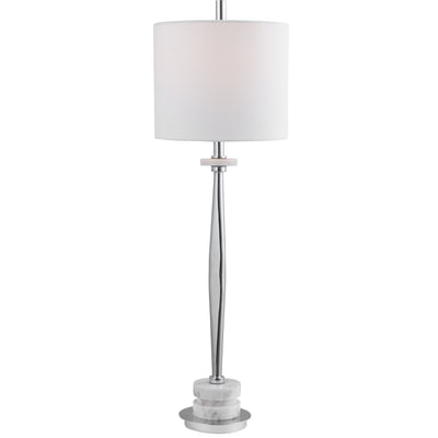 This Buffet Lamp Features A Clean, Modern Look With A Chrome Plated Iron Base Paired With Polished White Marble Details Wi...