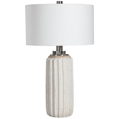 A Nod To Old-world Style, This Ceramic Table Lamp Features A Distressed Cream And Beige Crackle Glaze With A Deep Ribbed T...