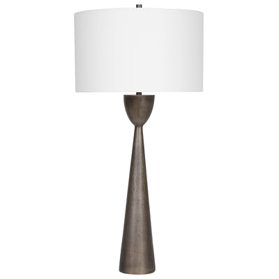 Handcrafted From Cast Aluminum, This Table Lamp Showcases An Old Iron Look With Noticeable Indentations And Sanding Marks,...