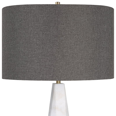 Modern Yet Classic, This Table Lamp Displays An Elegant White Honed Marble Base With Natural Gray Veining And Metal Accent...