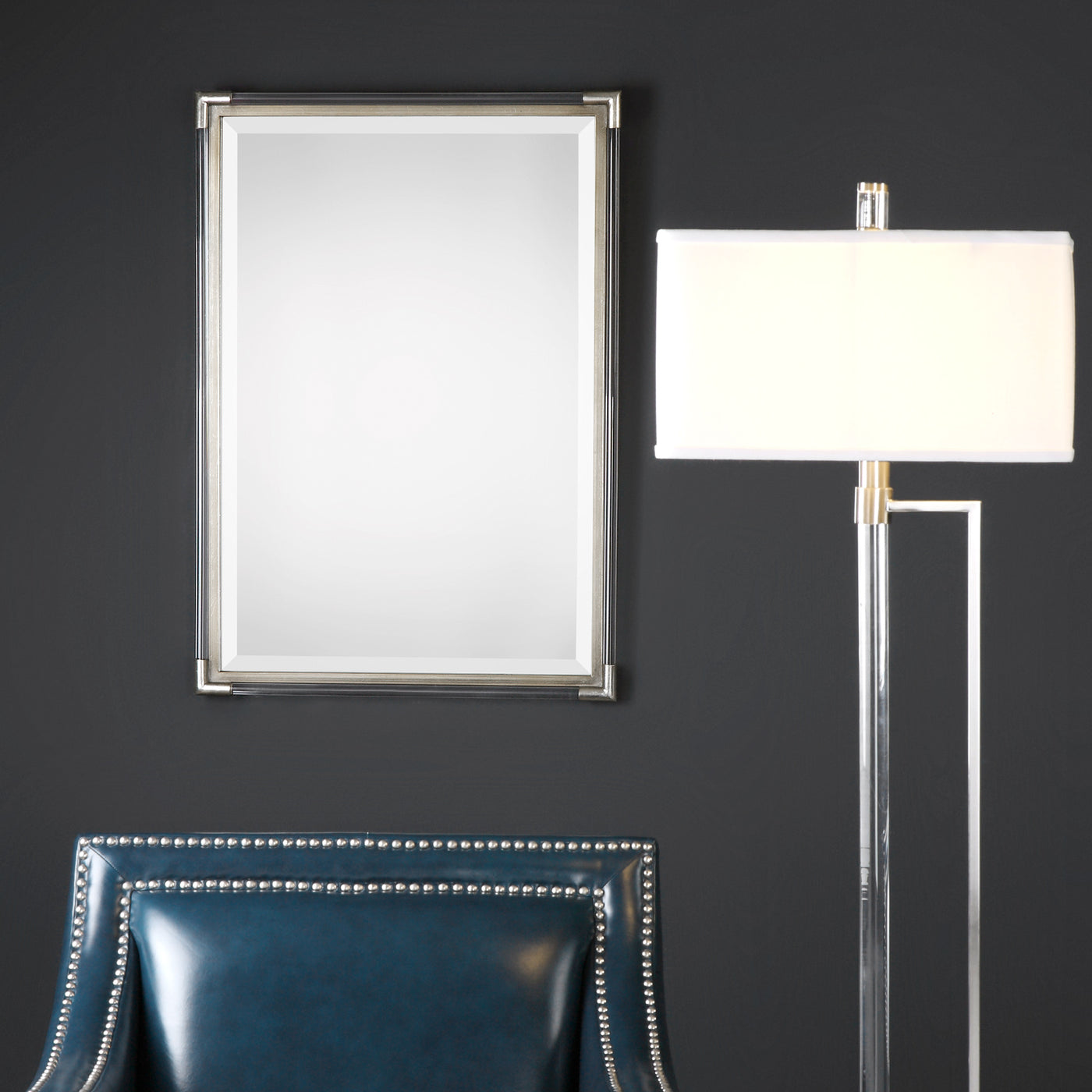 Clear Acrylic Rods Surrounding A Metallic Silver Leafed Metal Frame, Creating A Simple, Yet Elegant Mirror Piece That Adds...