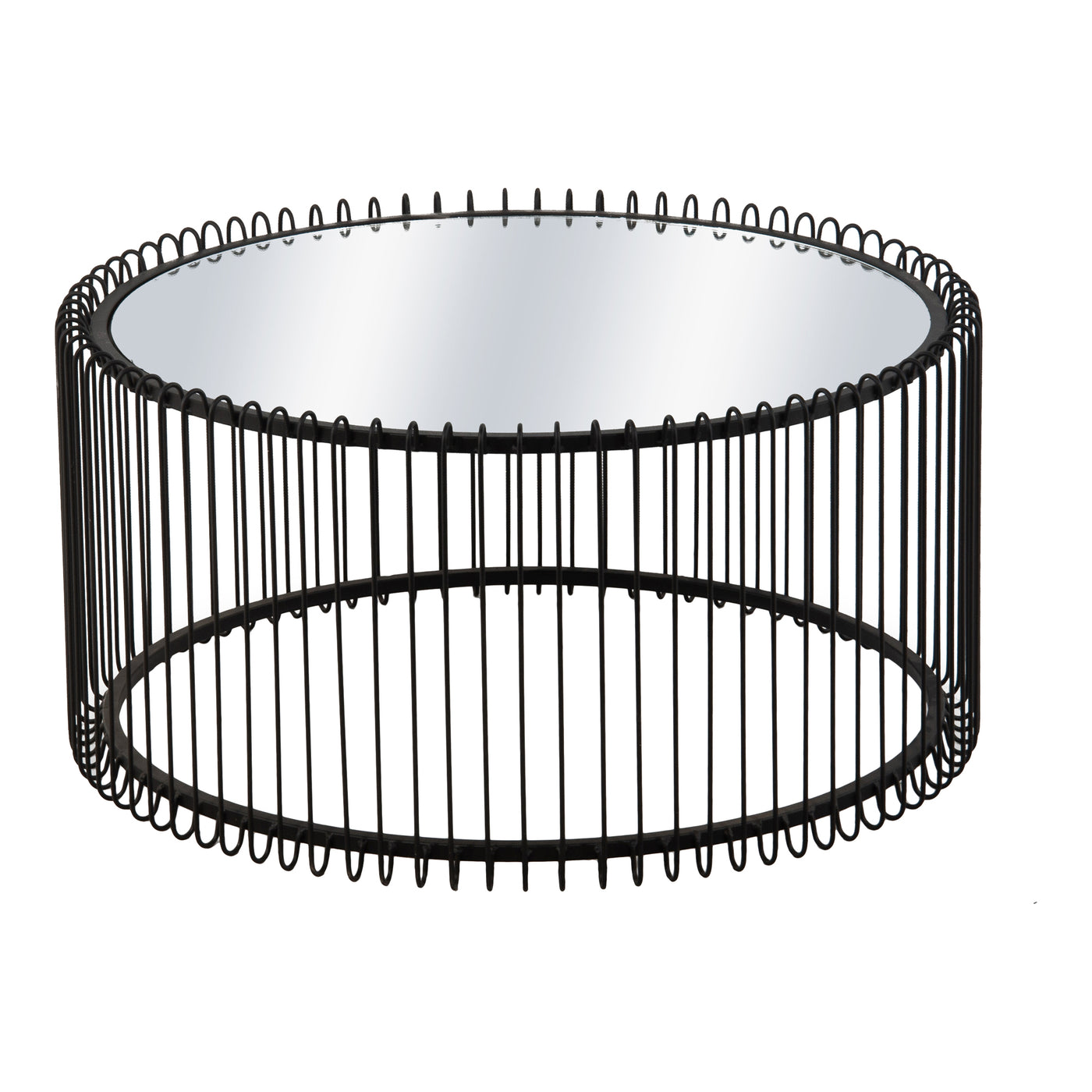 Coiled, contemporary, and sprung with style, this dynamic coffee table features a mirrored glass tabletop and sturdy, blac...