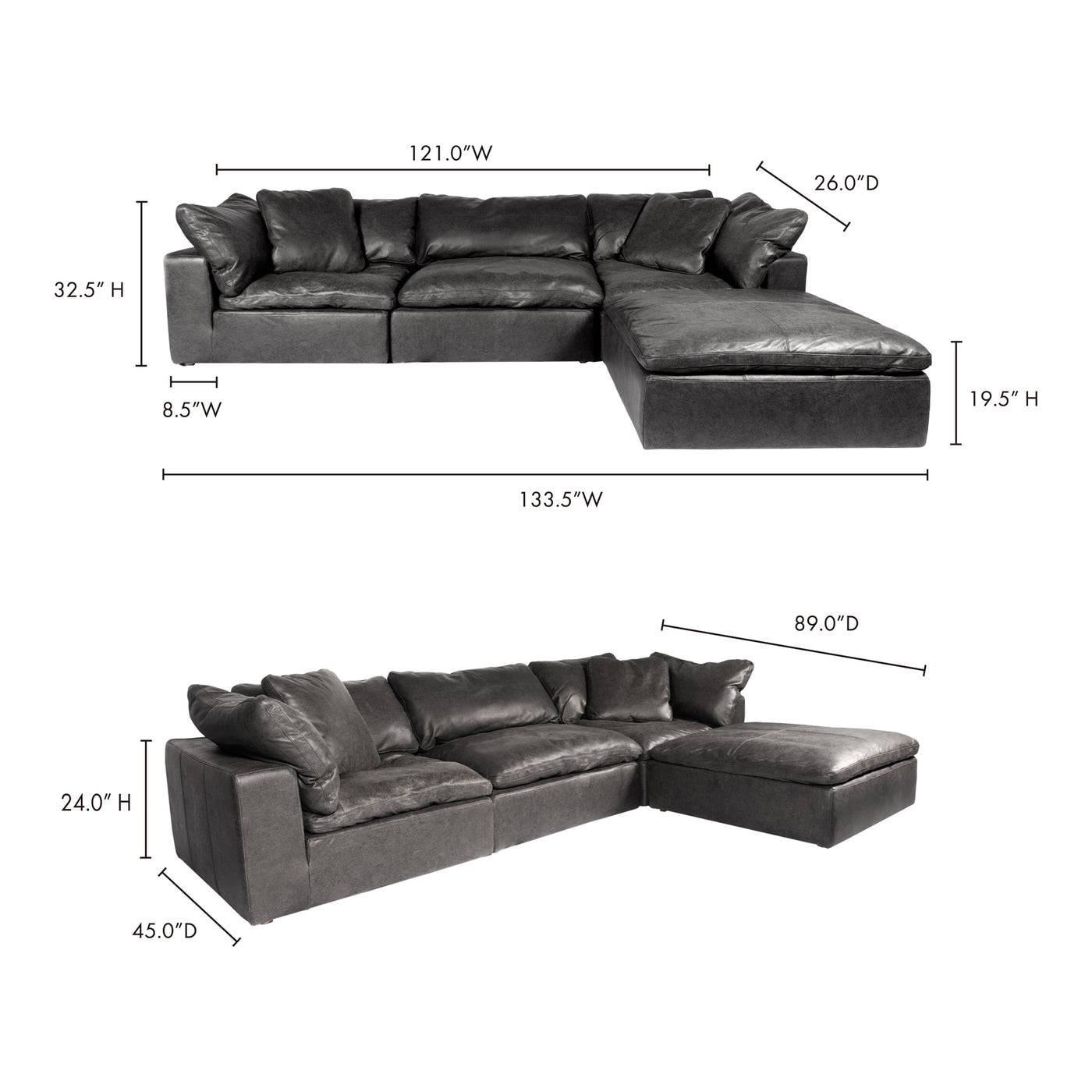 Our Clay Lounge Modular Sectional is upholstered with a soft, smooth, top-grain nubuck leather. Its cushions are filled ge...