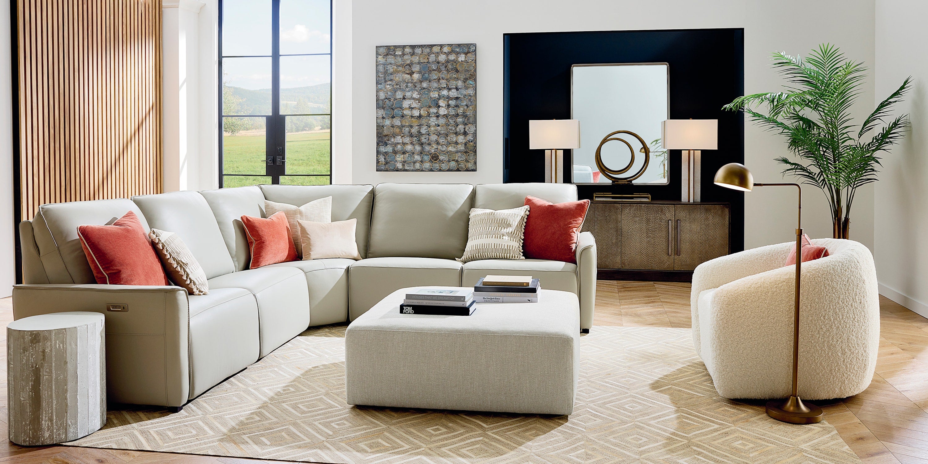 Everett Leather Modular Reclining Sectional