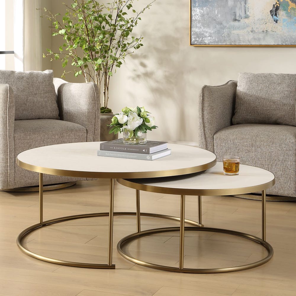 Aragon White Nesting Coffee Tables Set/2