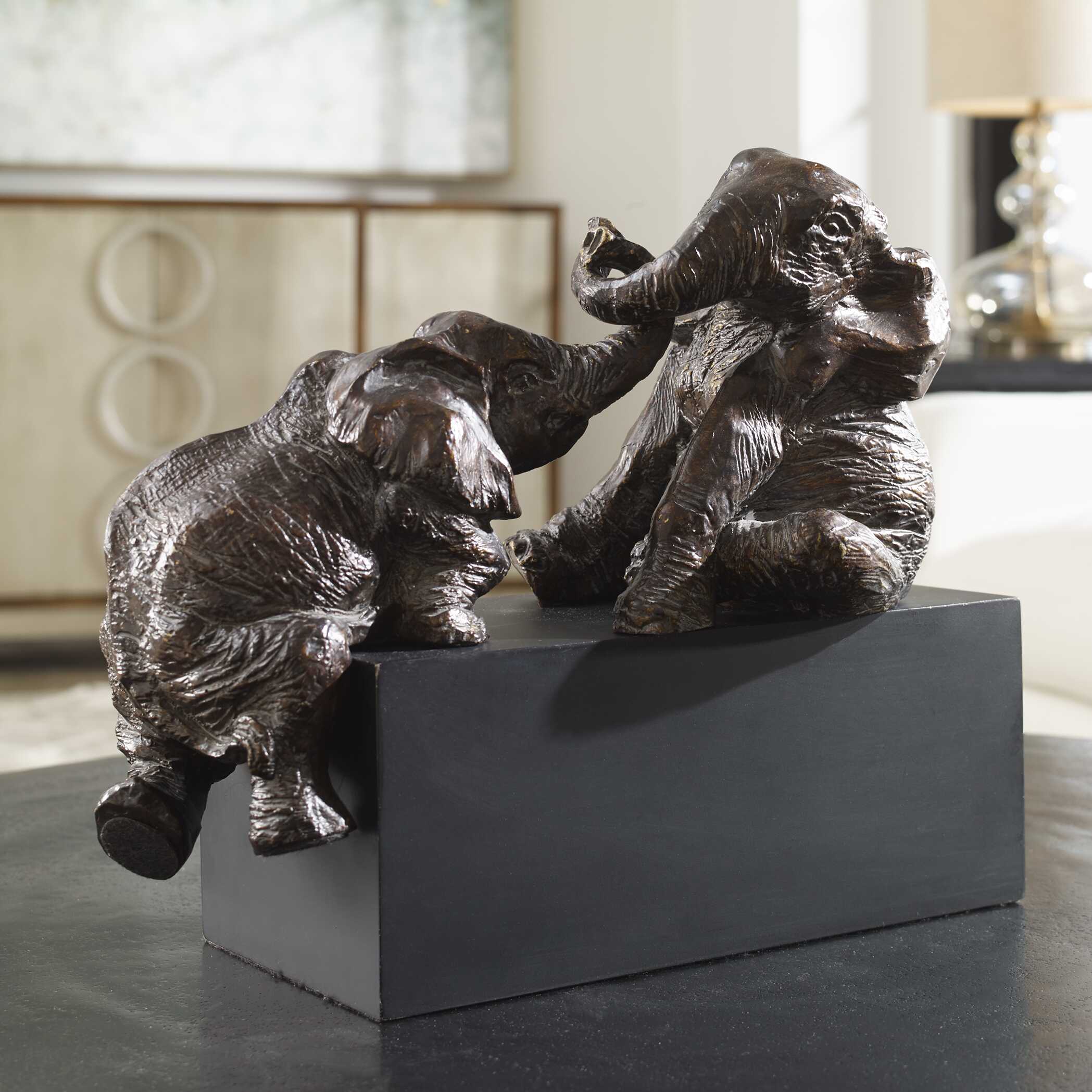 Playful Pachyderms Bronze Figurines