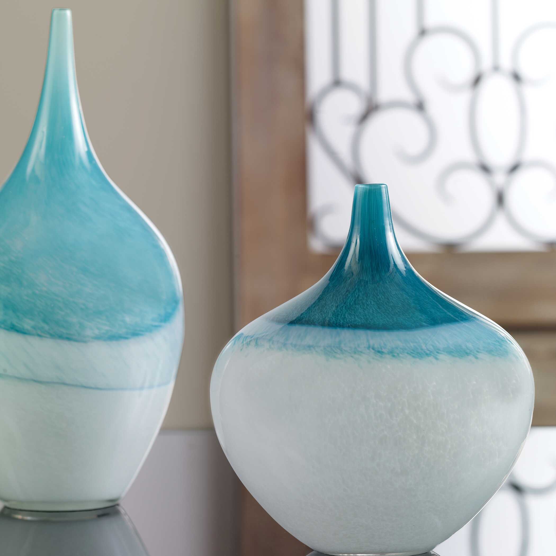 Carla Teal White Vases Set/2