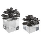 Indian Lotus Metallic Silver Flowers Set/2