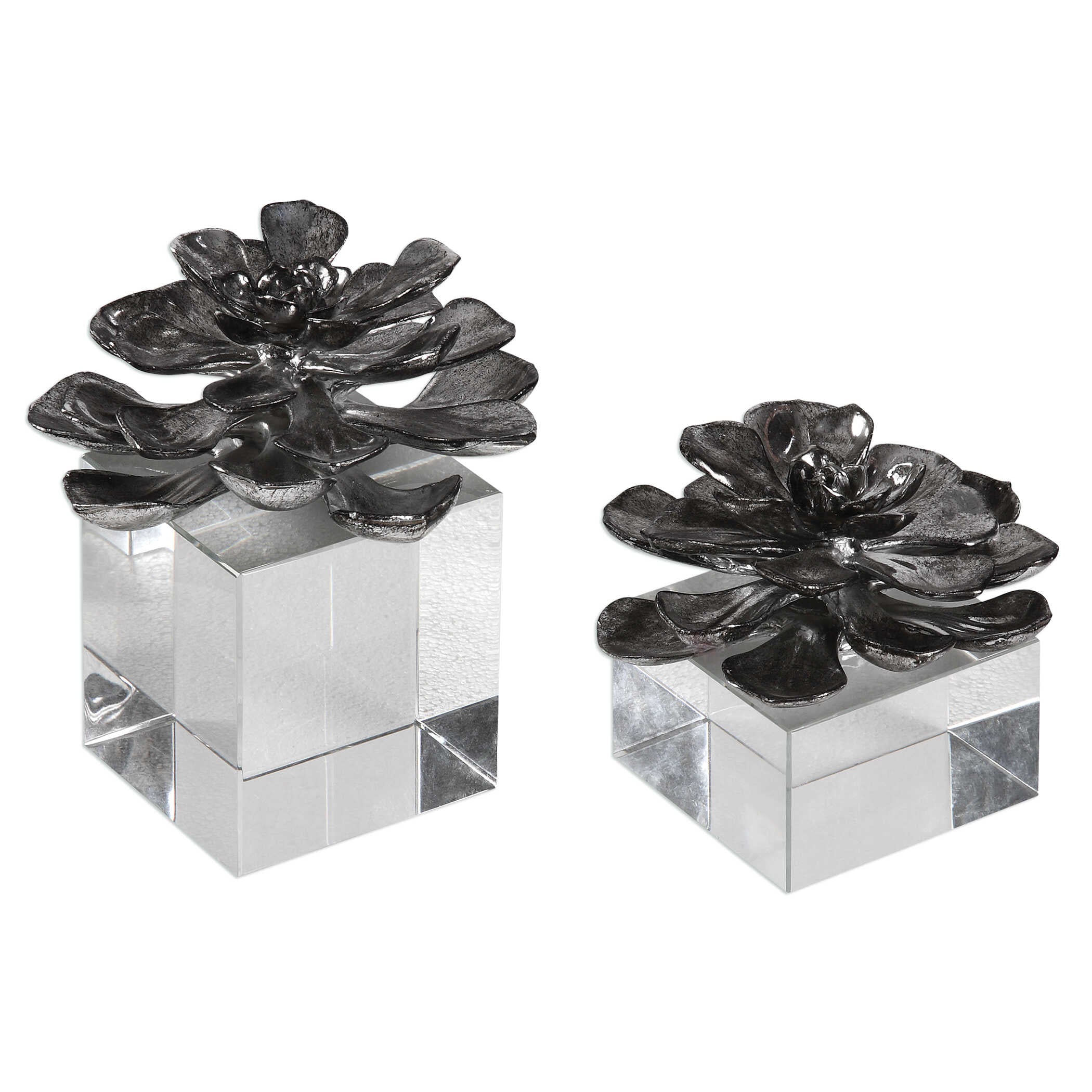 Indian Lotus Metallic Silver Flowers Set/2