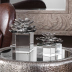 Indian Lotus Metallic Silver Flowers Set/2