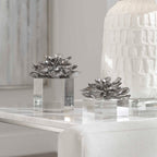 Indian Lotus Metallic Silver Flowers Set/2