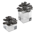 Indian Lotus Metallic Silver Flowers Set/2