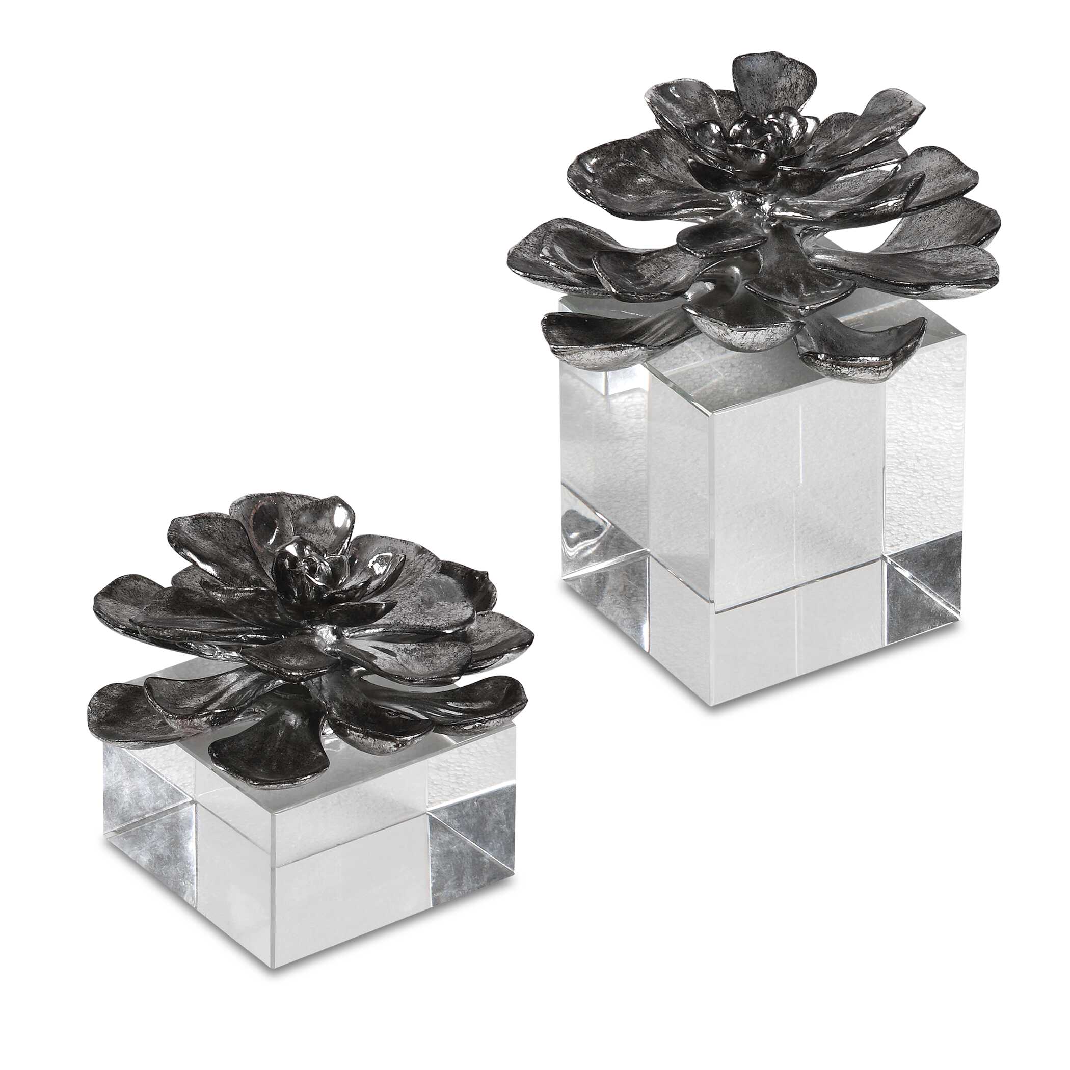 Indian Lotus Metallic Silver Flowers Set/2
