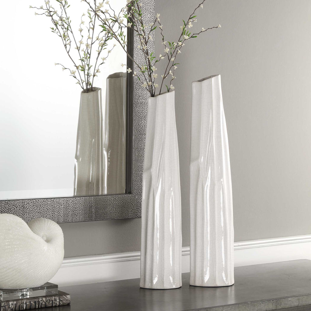 Kenley Crackled White Vases Set/2