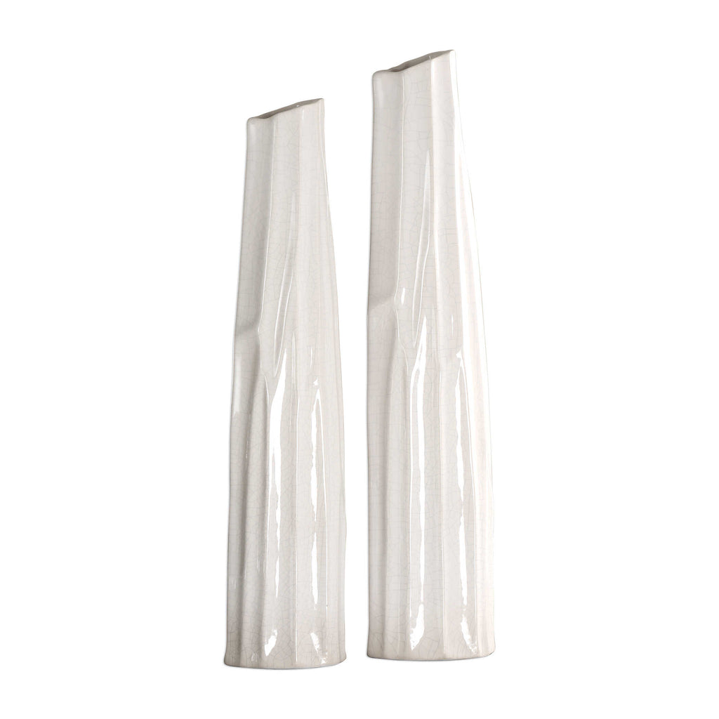Kenley Crackled White Vases Set/2