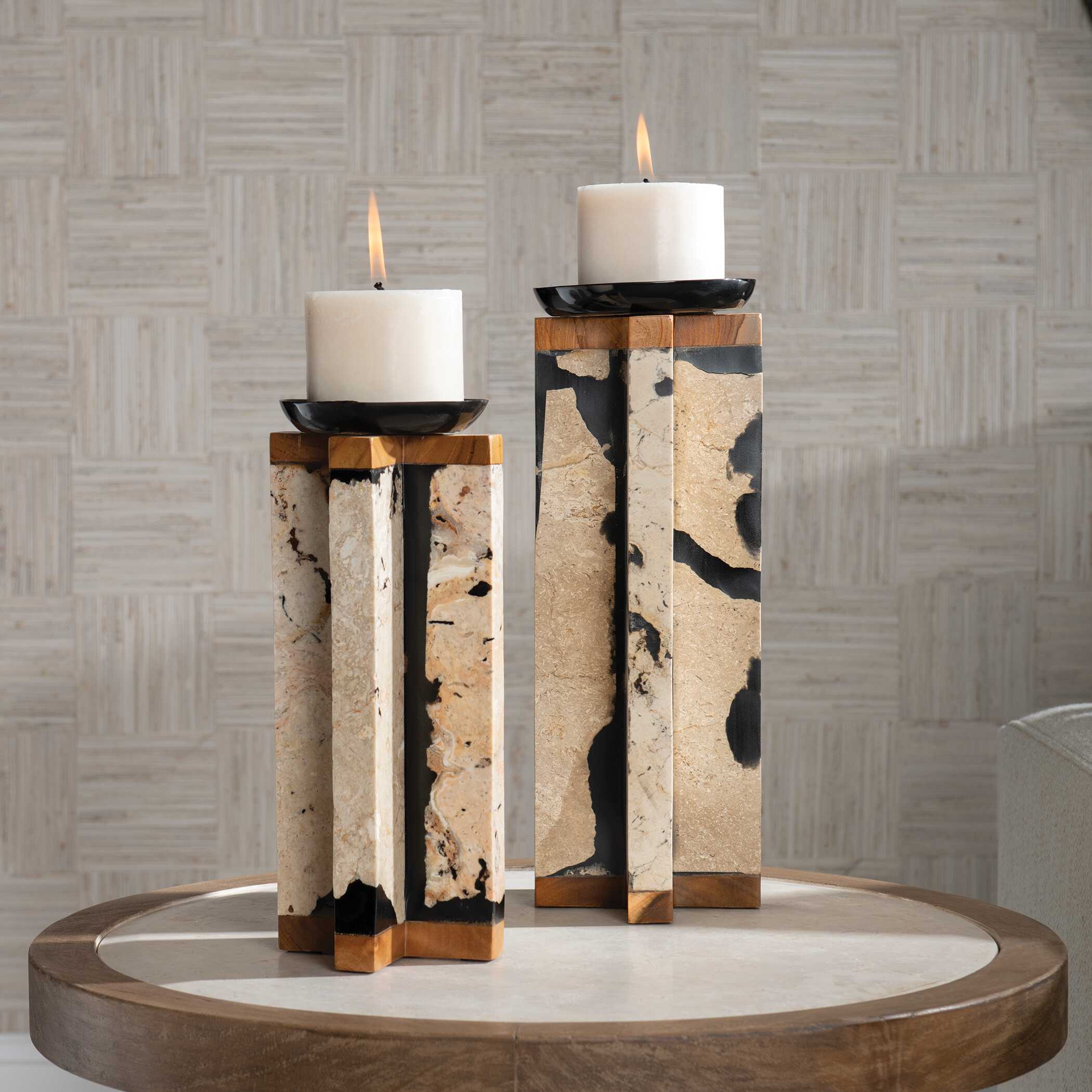 Illini Stone Candleholders Set/2