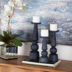 Cassiopeia Blue Glass Candleholders Set/3