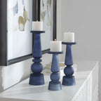 Cassiopeia Blue Glass Candleholders Set/3