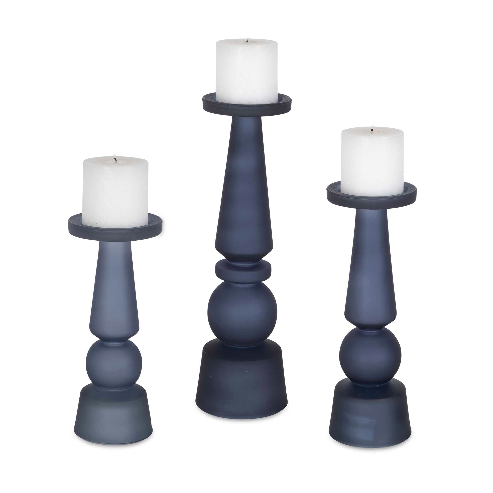Cassiopeia Blue Glass Candleholders Set/3