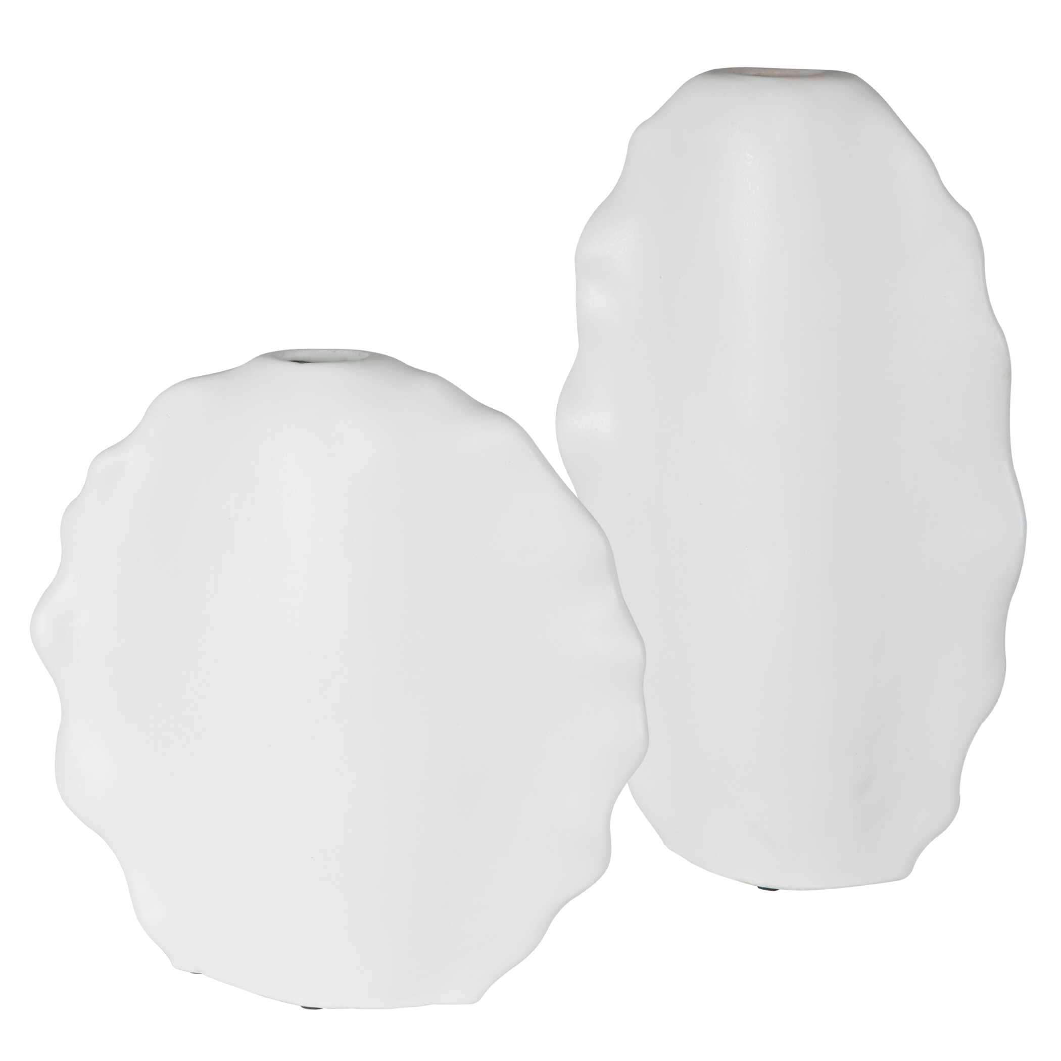Ruffled Feathers Modern White Vases Set/2