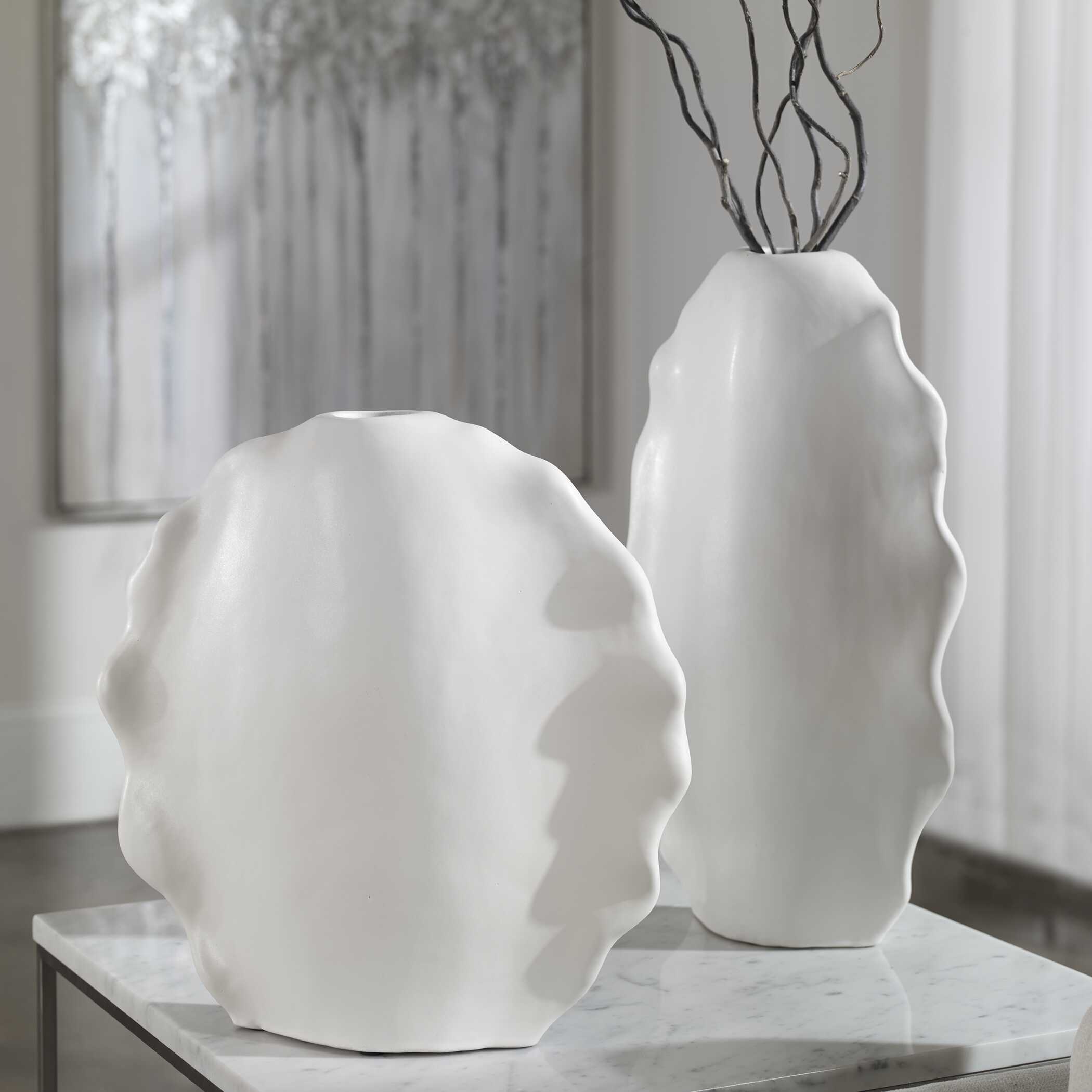 Ruffled Feathers Modern White Vases Set/2