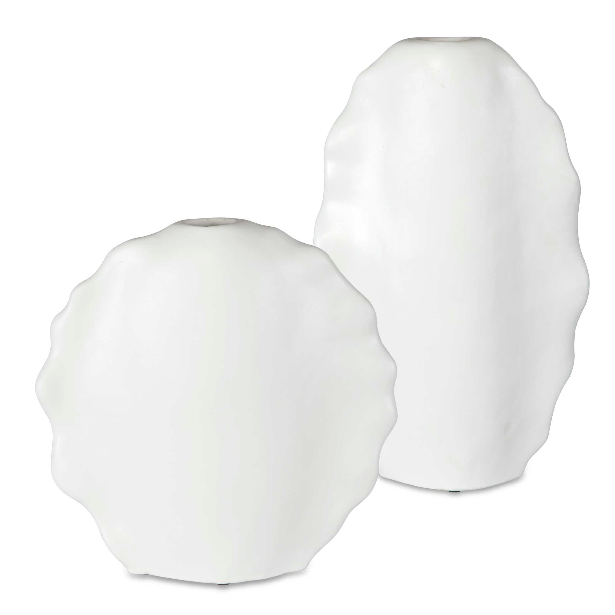Ruffled Feathers Modern White Vases Set/2