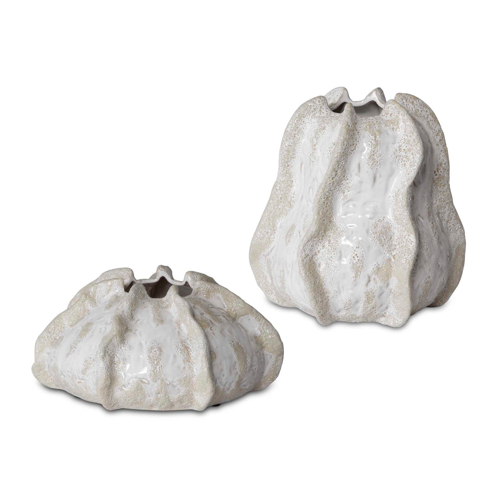 Urchin Textured Ivory Vases Set/2