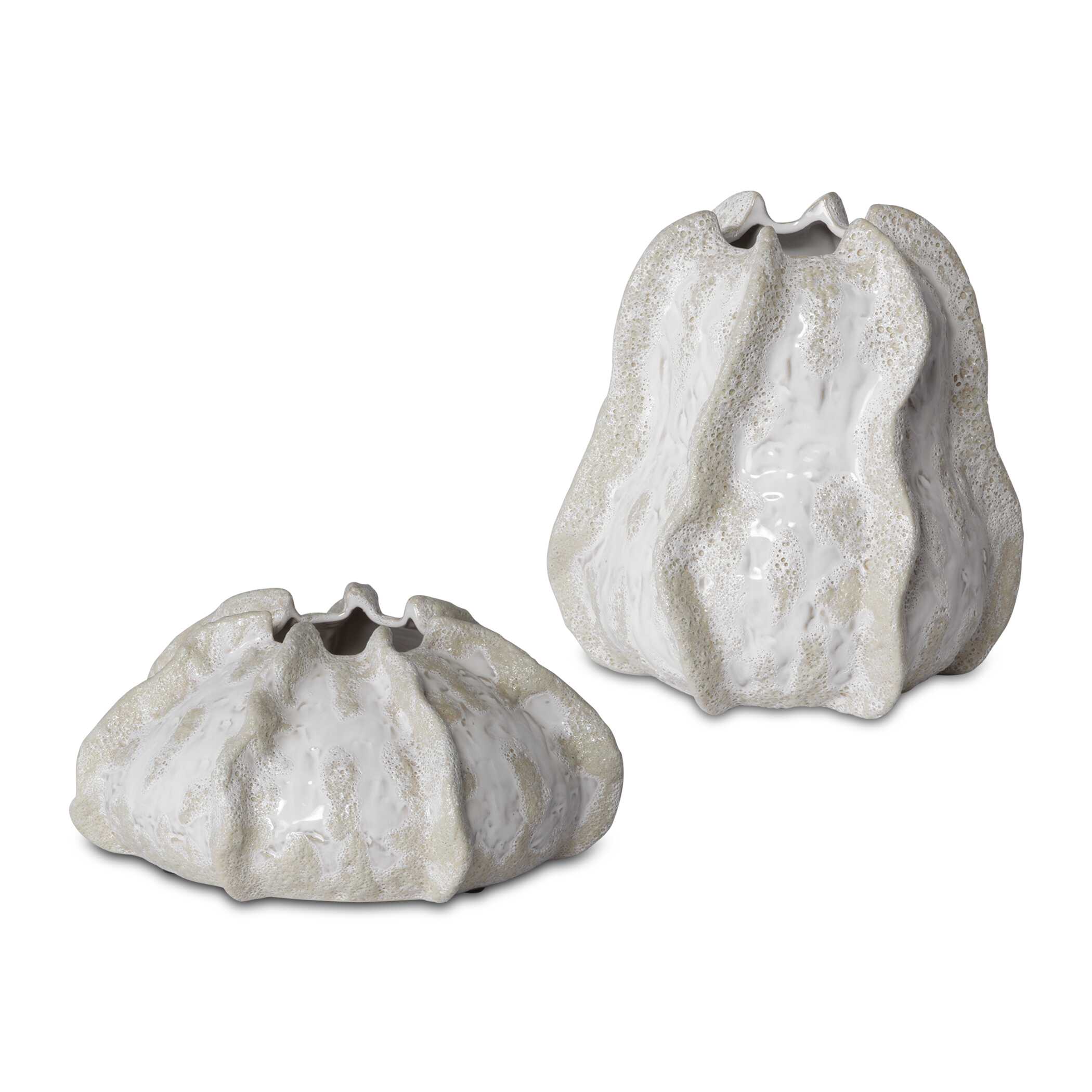 Urchin Textured Ivory Vases Set/2