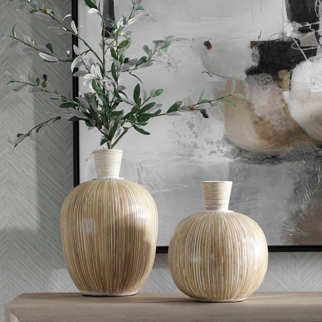 Islander White Washed Vases Set/2