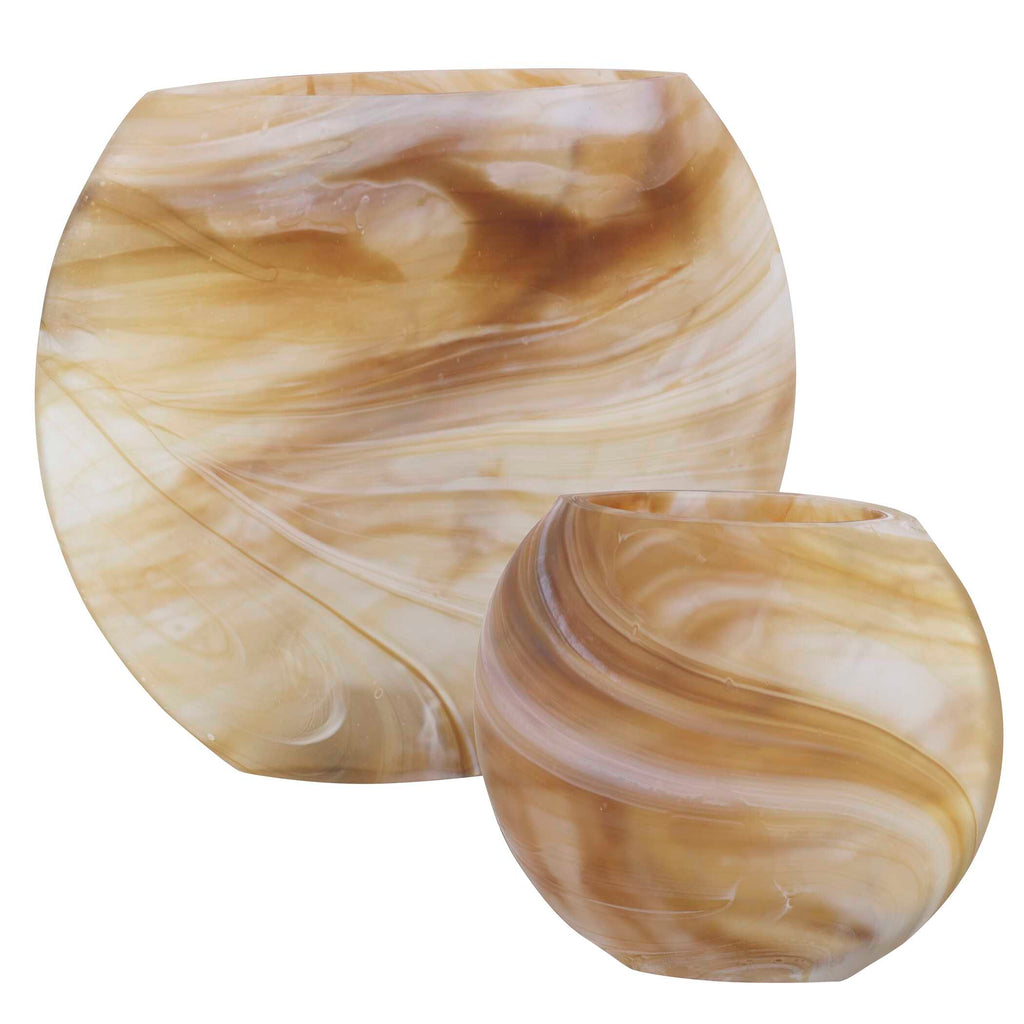 Fusion Swirled Caramel & Ivory Vases Set/2