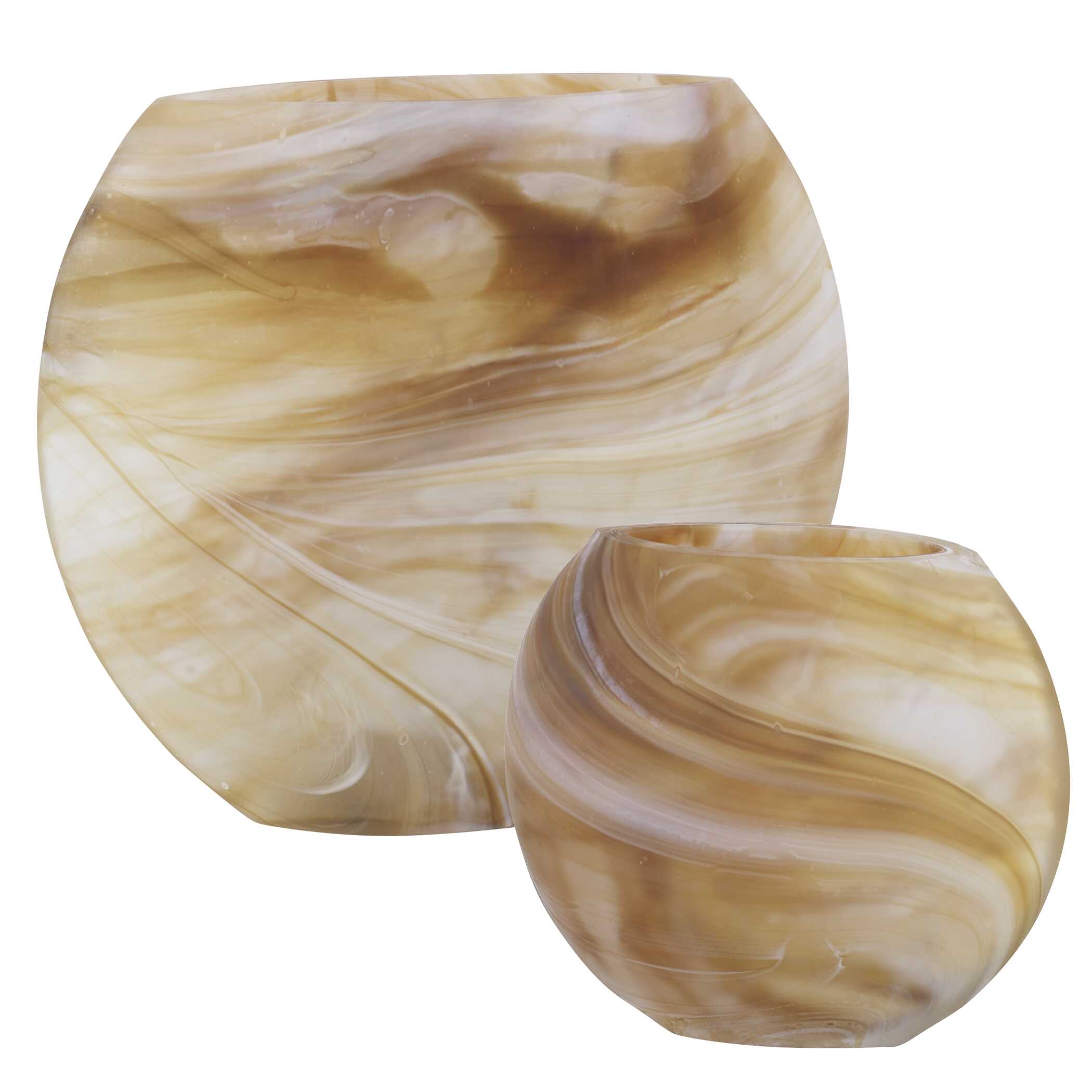 Fusion Swirled Caramel & Ivory Vases Set/2