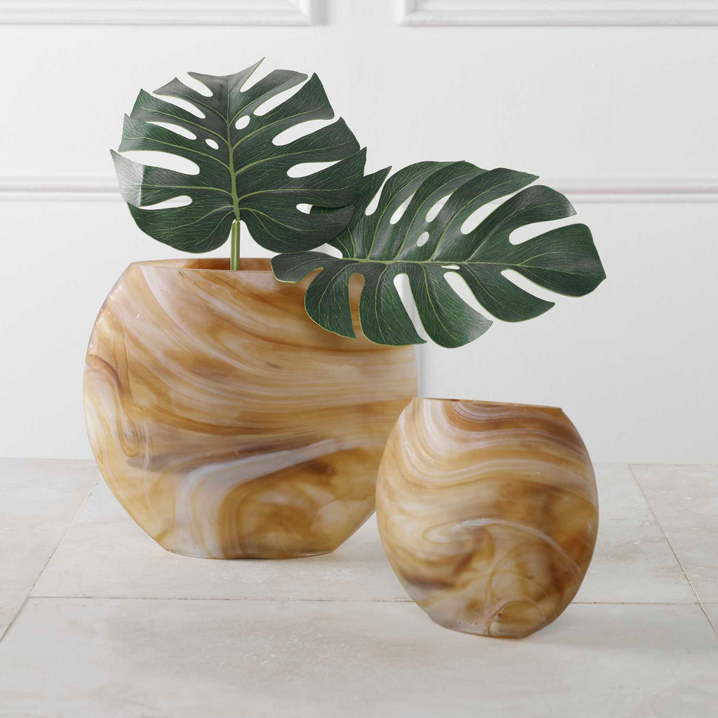 Fusion Swirled Caramel & Ivory Vases Set/2