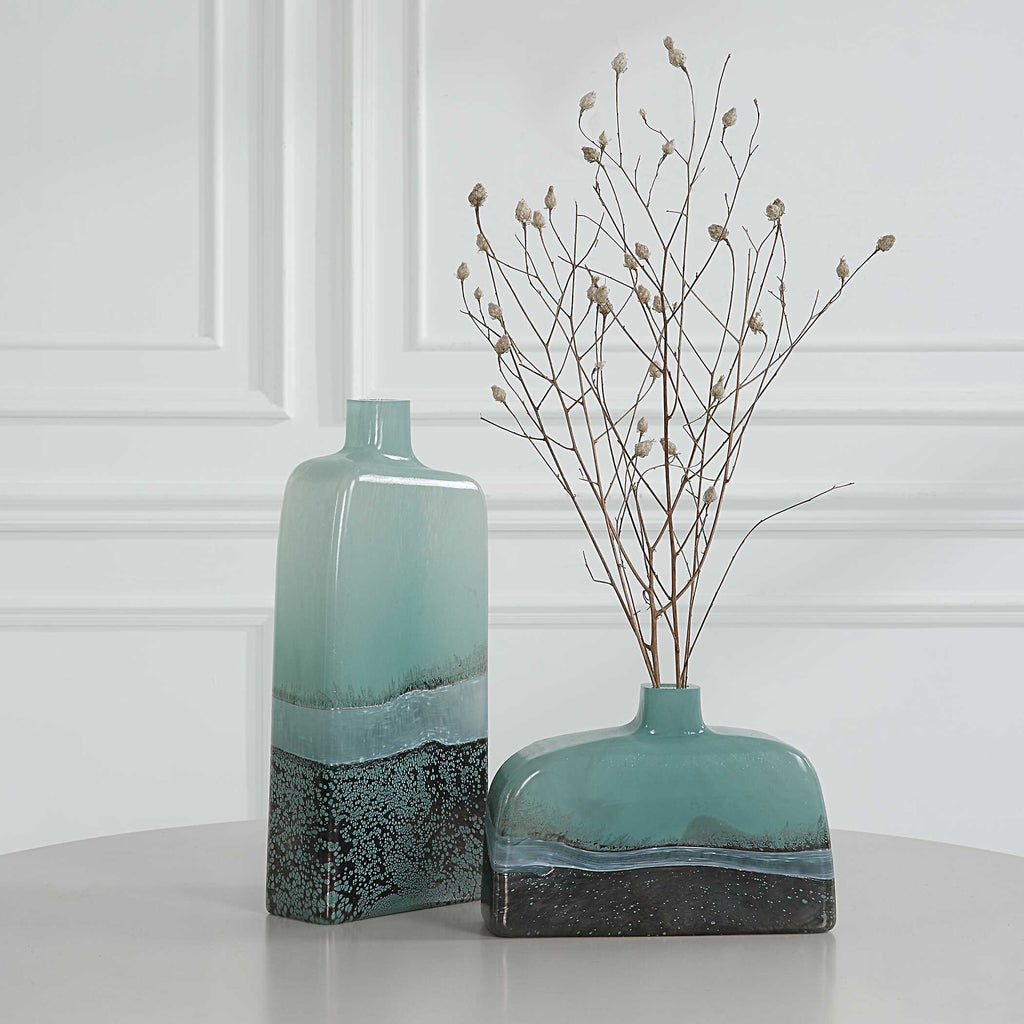 Fuze Aqua & Bronze Vases Set Of 2