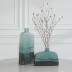 Fuze Aqua & Bronze Vases Set Of 2