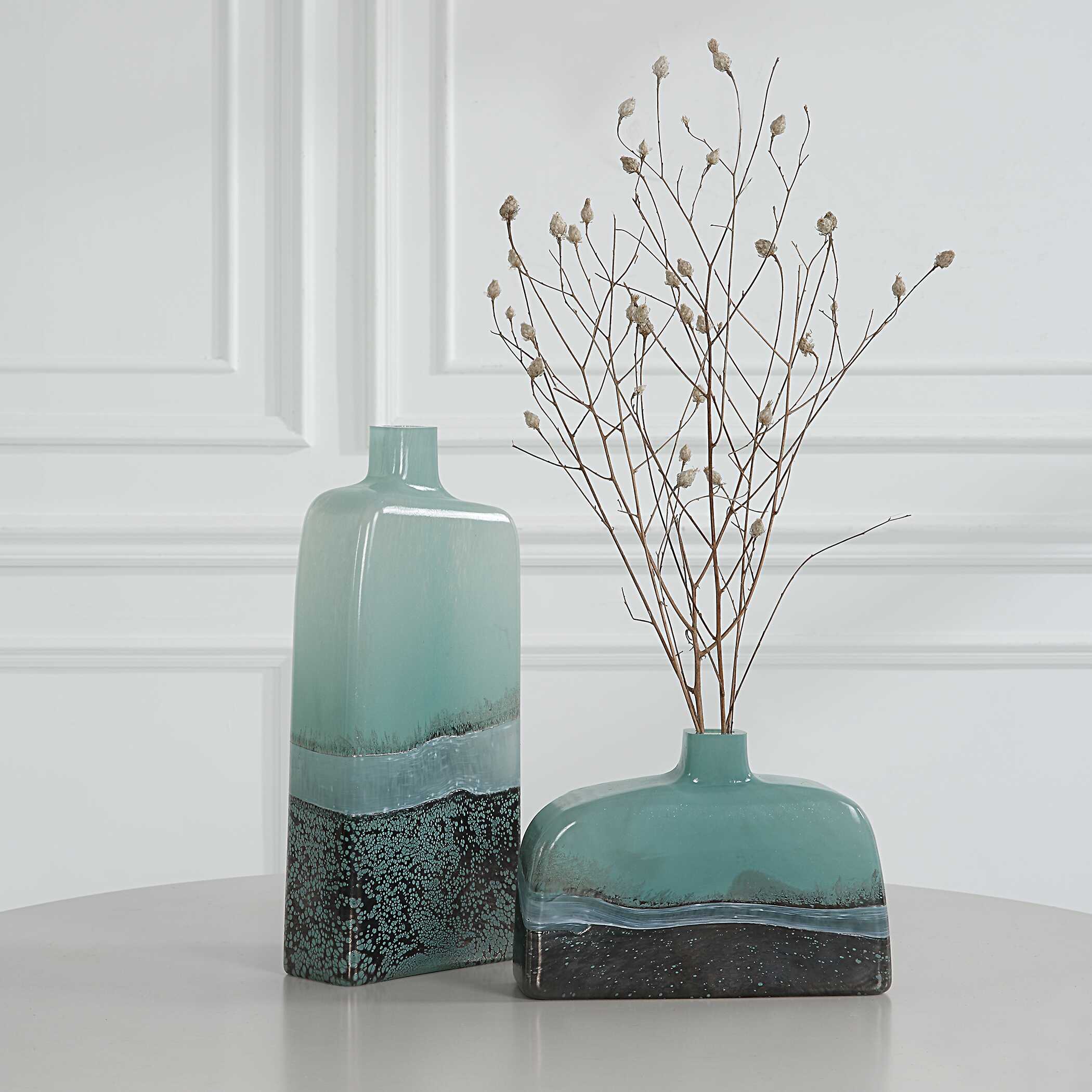 Fuze Aqua & Bronze Vases Set Of 2