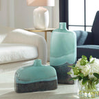 Fuze Aqua & Bronze Vases Set Of 2