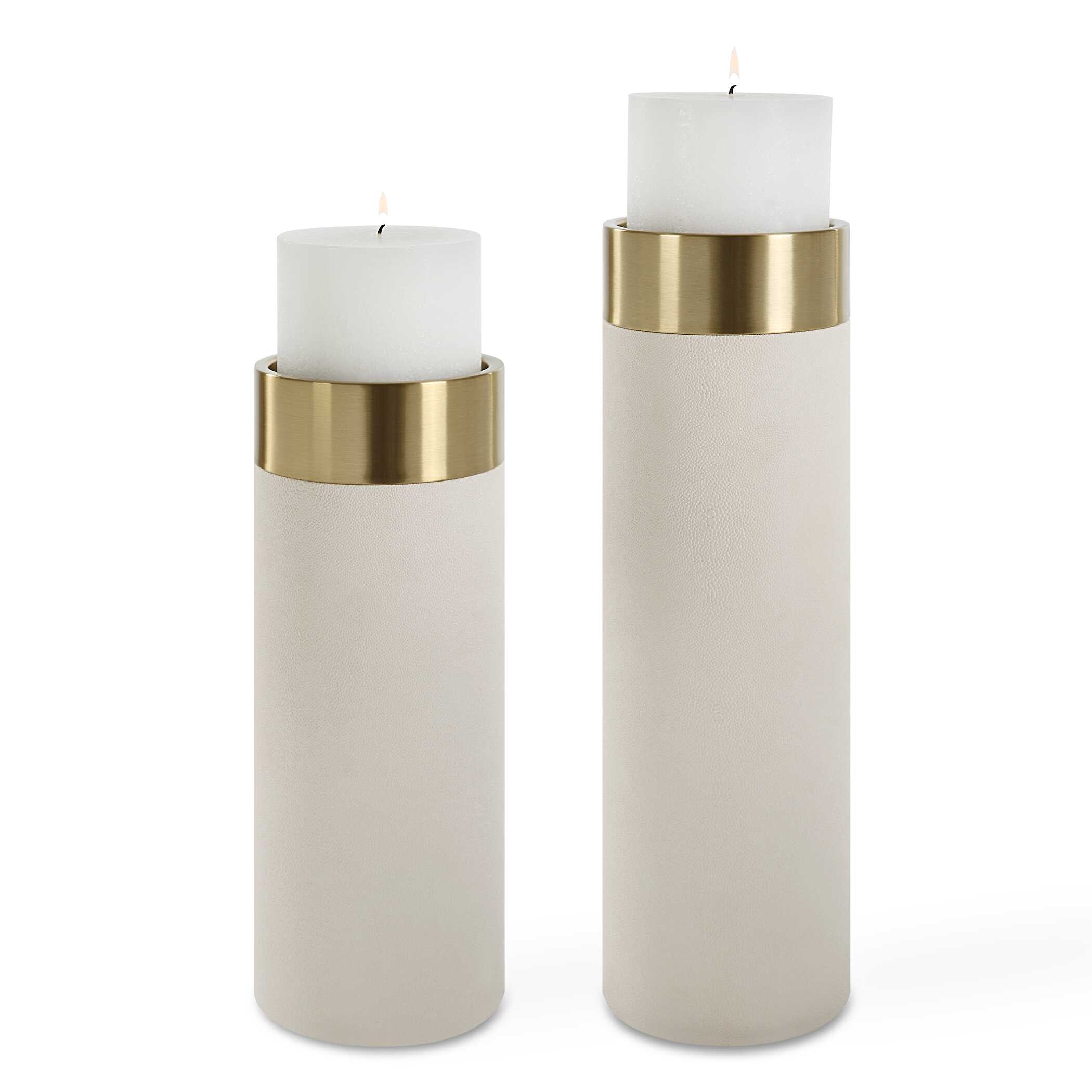 Wessex White Pillar Candleholders Set Of 2