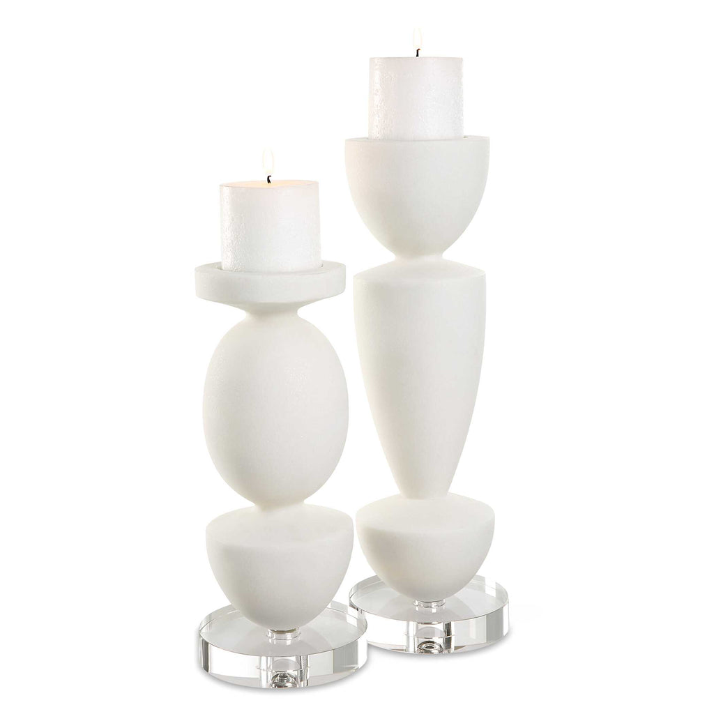 Lido White Stone Candleholders Set/2