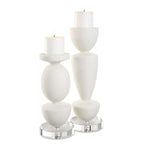 Lido White Stone Candleholders Set/2