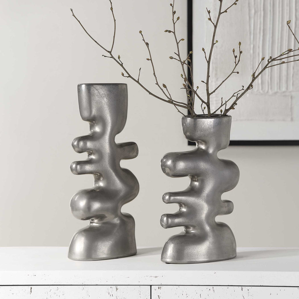 Free Flowing Nickel Vases Set/2