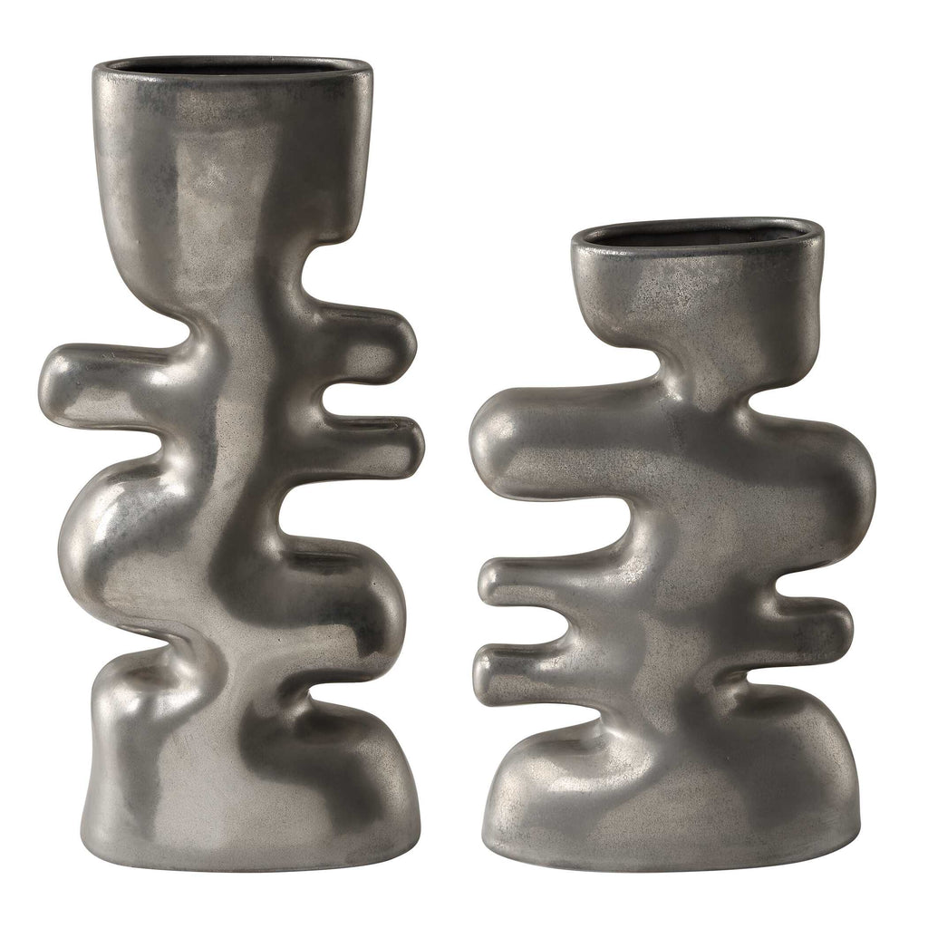 Free Flowing Nickel Vases Set/2